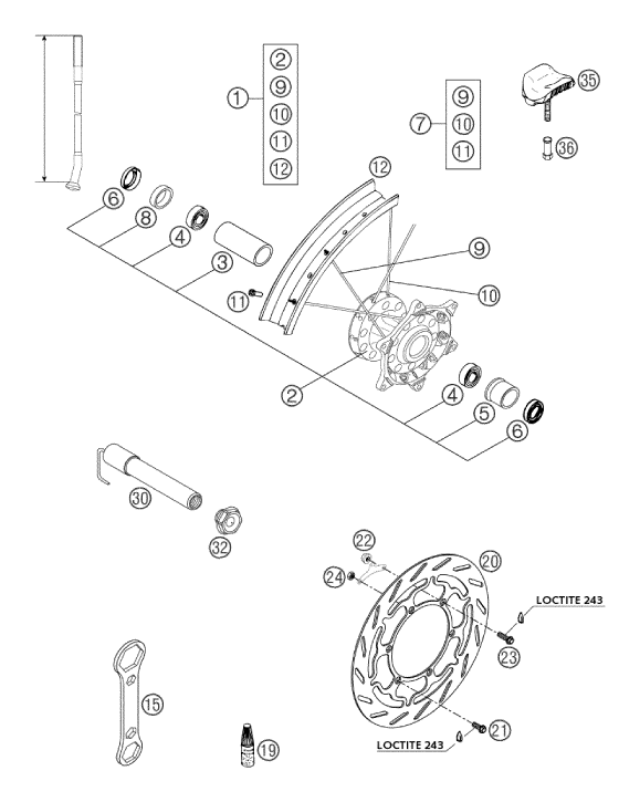 Sprängskiss: Front Wheel – KTM 660 RALLYE 2002