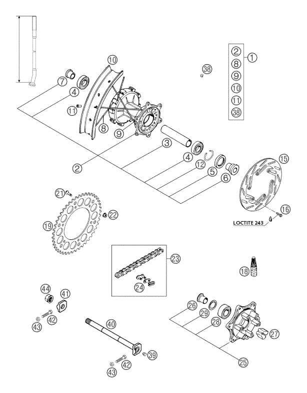 Sprängskiss: Rear Wheel – KTM 660 RALLYE FACTORY REPL. 2003