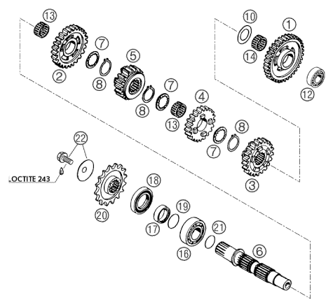 Sprängskiss: Transmission II - Countershaft – KTM 660 SM FACTORY REPLICA 2002