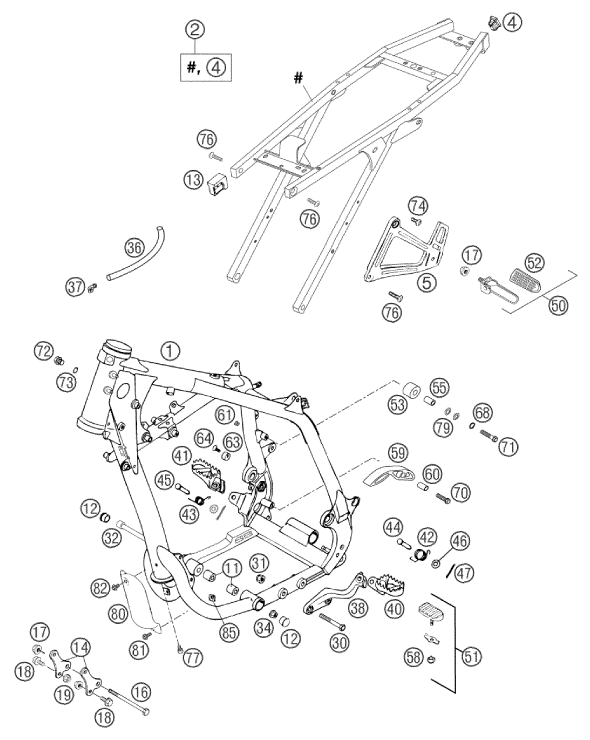 Sprängskiss: Frame – KTM 640 DUKE II ORANGE 2002