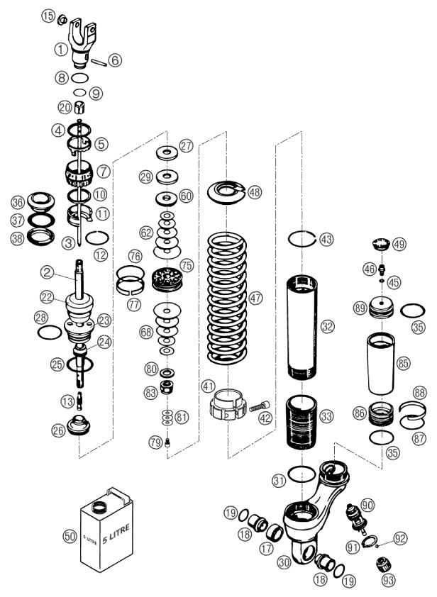 Sprängskiss: Shock Absorber Disassembled – KTM 640 DUKE II ORANGE 2002