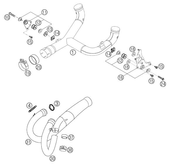 Sprängskiss: Exhaust System – KTM 640 DUKE II ORANGE 2002