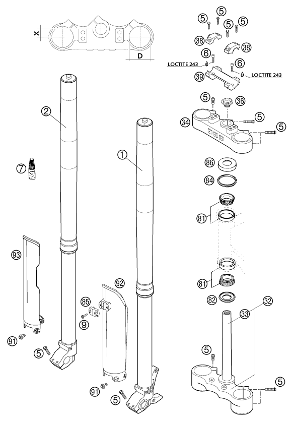 Sprängskiss: Front Fork, Triple Clamp – KTM 400 EXC RACING 2002