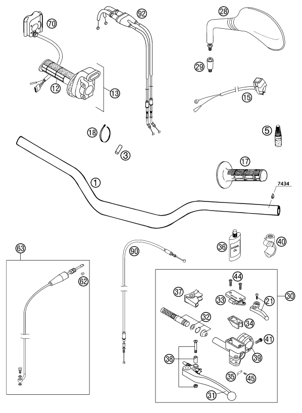 Sprängskiss: Handlebar, Controls – KTM 400 EXC RACING 2002