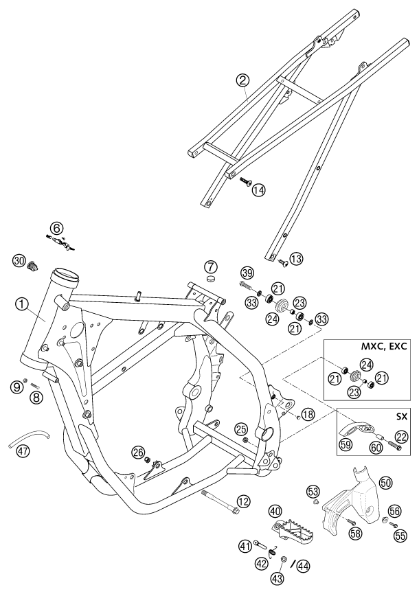 Sprängskiss: Frame – KTM 400 EXC RACING 2002