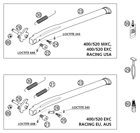 Sprängskiss: Side / Center Stand – KTM 400 EXC RACING 2002