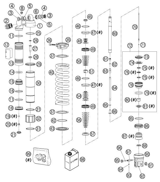 Sprängskiss: Shock Absorber Disassembled – KTM 380 EXC 2002