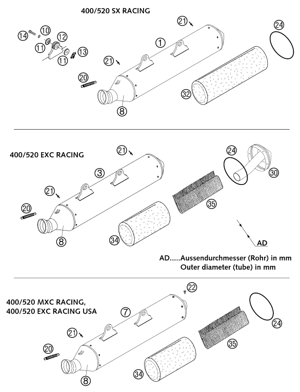 Sprängskiss: Main Silencer – KTM 400 EXC RACING 2002