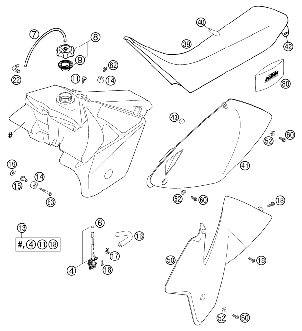 Sprängskiss: Tank, Seat – KTM 400 EXC RACING 2002