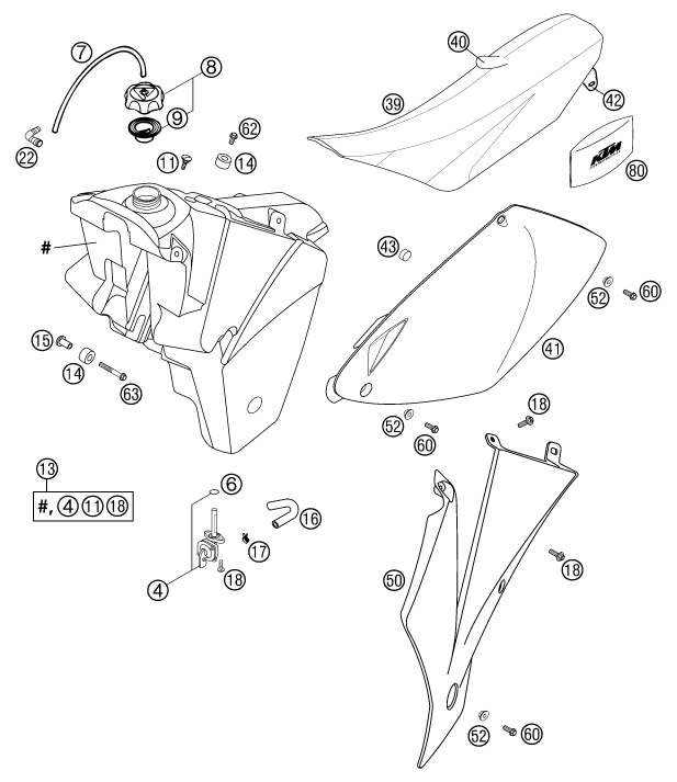 Sprängskiss: Tank, Seat – KTM 540 SXS RACING 2002