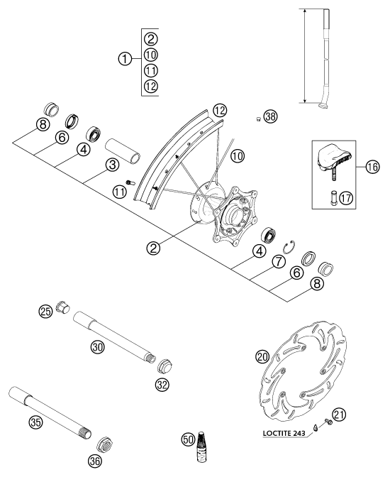 Sprängskiss: Front Wheel – KTM 540 SXS RACING 2002