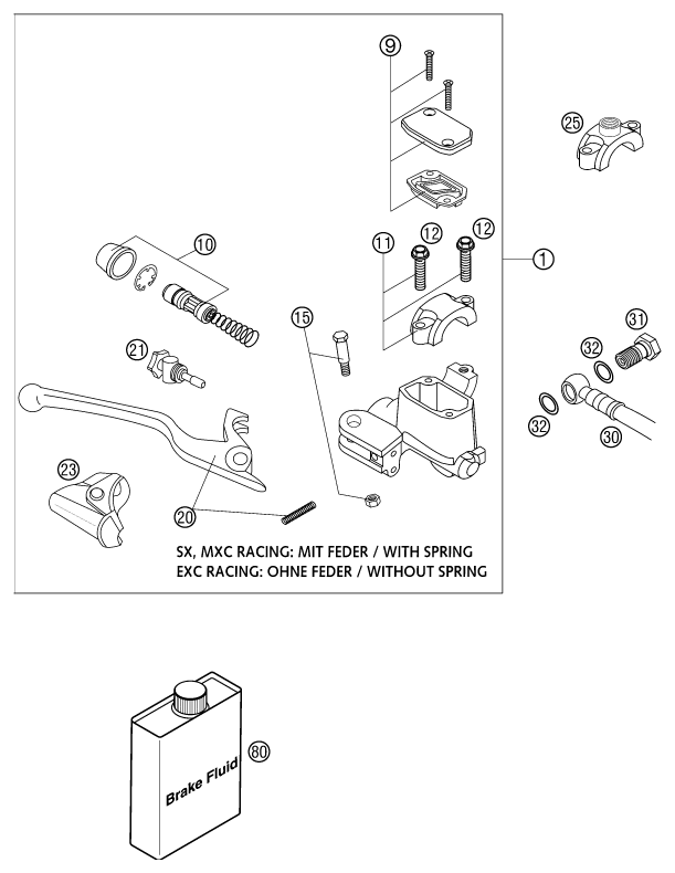 Sprängskiss: Front Brake Control – KTM 400 EXC RACING 2002