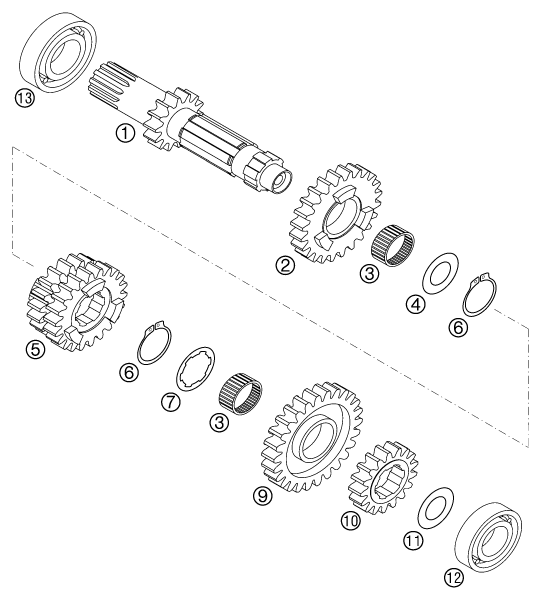 Sprängskiss: Transmission I - Main Shaft – KTM 525 EXC RACING 2003