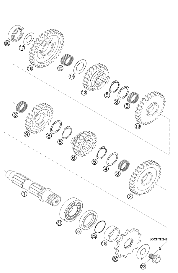 Sprängskiss: Transmission II - Countershaft – KTM 525 EXC RACING 2003