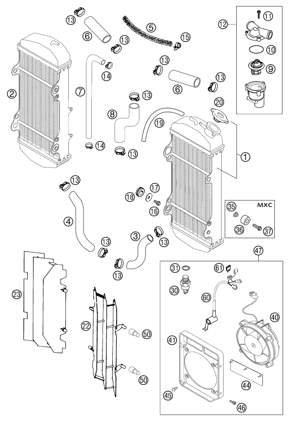 Sprängskiss: Cooling System – KTM 400 EXC RACING 2002