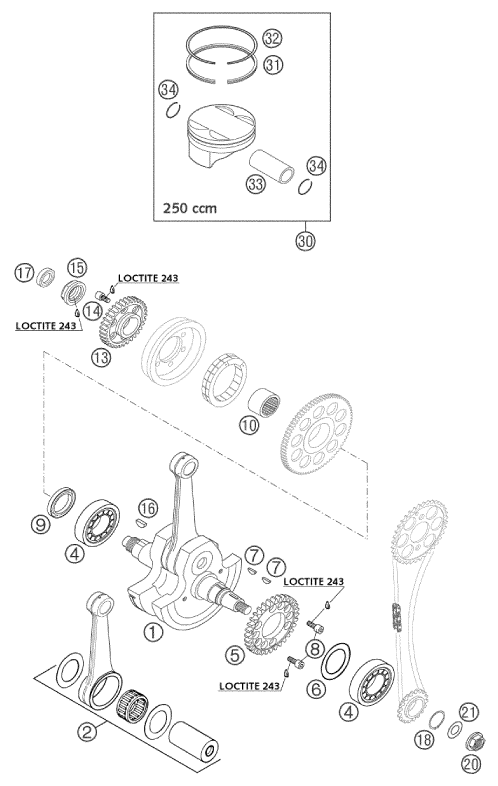 Sprängskiss: Crankshaft, Piston – KTM 250 EXC RACING 2003