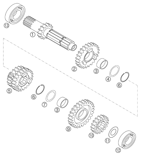 Sprängskiss: Transmission I - Main Shaft – KTM 250 EXC RACING 2003