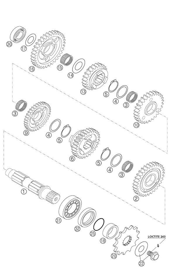 Sprängskiss: Transmission II - Countershaft – KTM 250 EXC RACING 2003