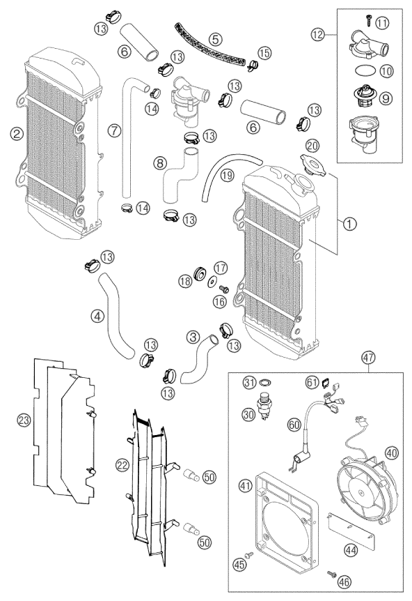 Sprängskiss: Cooling System – KTM 250 EXC RACING 2002