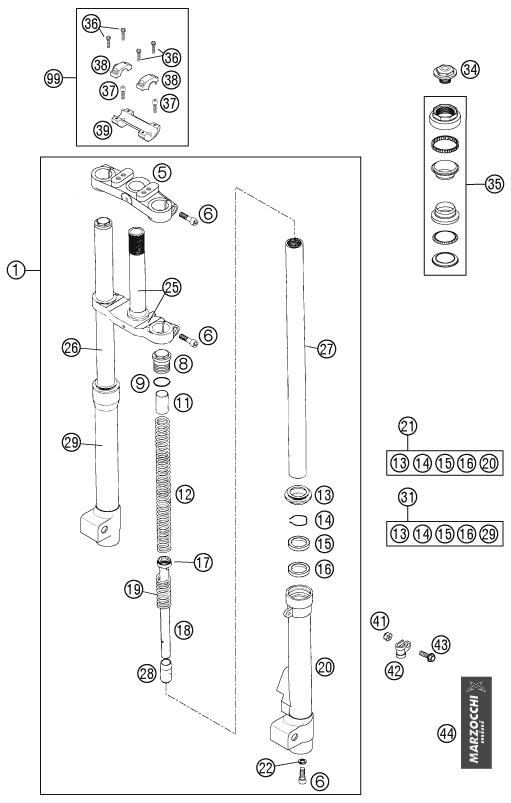 Sprängskiss: Front Fork, Triple Clamp – KTM 50 JUNIOR ADVENTURE 2003