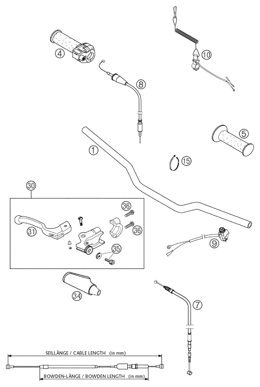 Sprängskiss: Handlebar, Controls – KTM 50 JUNIOR ADVENTURE 2002