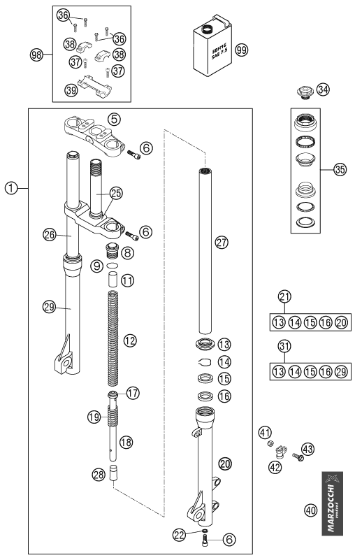 Sprängskiss: Front Fork, Triple Clamp – KTM 50 SX PRO JUNIOR LC 2003