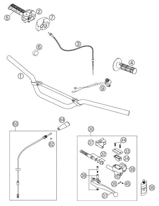 Sprängskiss: Handlebar, Controls – KTM 65 SX 2003