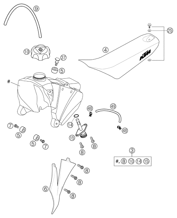 Sprängskiss: Tank, Seat – KTM 65 SX 2003