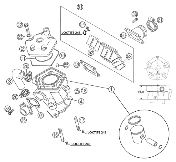 Sprängskiss: Cylinder – KTM 65 SX 2003