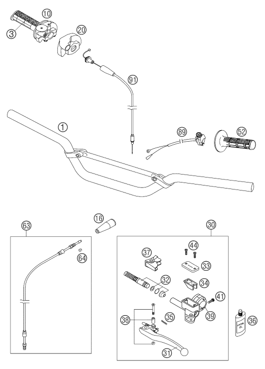 Sprängskiss: Handlebar, Controls – KTM 105 SX 2004