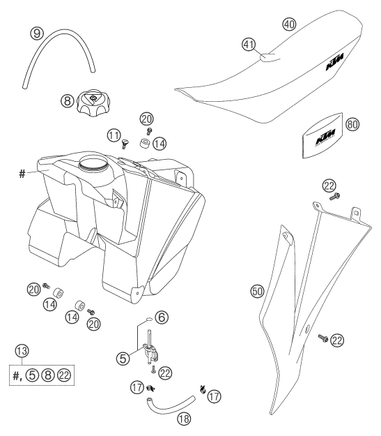 Sprängskiss: Tank, Seat – KTM 105 SX 2004
