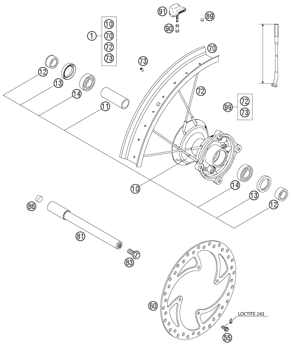 Sprängskiss: Front Wheel – KTM 105 SX 2004