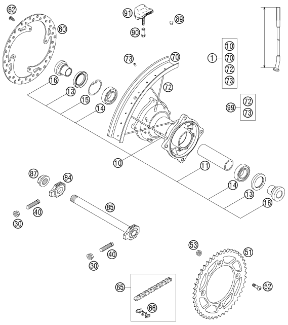 Sprängskiss: Rear Wheel – KTM 105 SX 2004