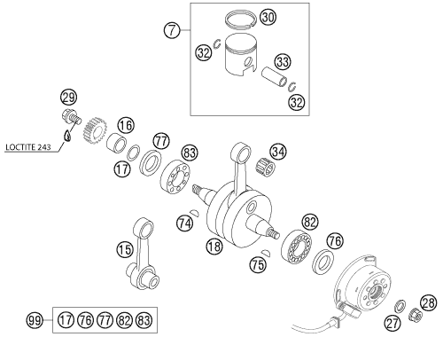 Sprängskiss: Crankshaft, Piston – KTM 105 SX 2004