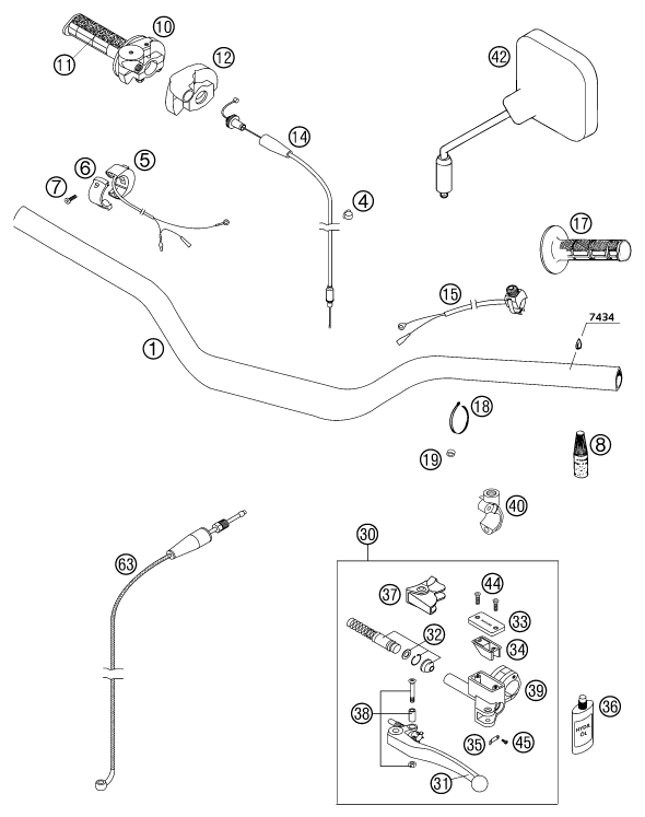 Sprängskiss: Handlebar, Controls – KTM 200 EXC 2003