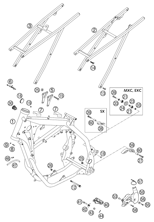 Sprängskiss: Frame – KTM 200 EXC 2003