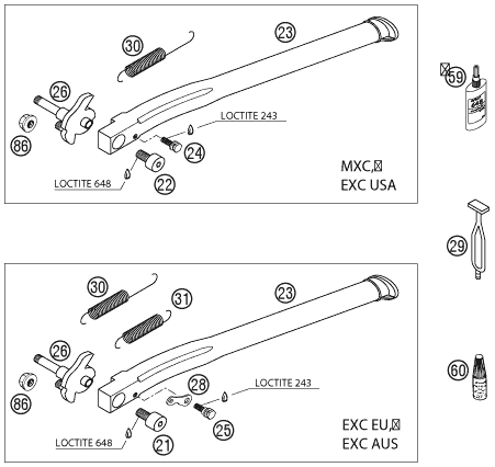 Sprängskiss: Side / Center Stand – KTM 200 EXC 2002