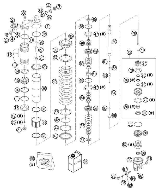 Sprängskiss: Shock Absorber Disassembled – KTM 250 EXC RACING 2003