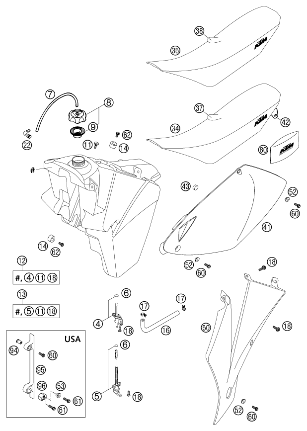 Sprängskiss: Tank, Seat – KTM 200 EXC 2003