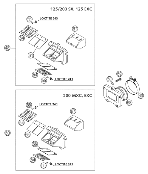 Sprängskiss: Reed Valve Case – KTM 200 EXC 2003