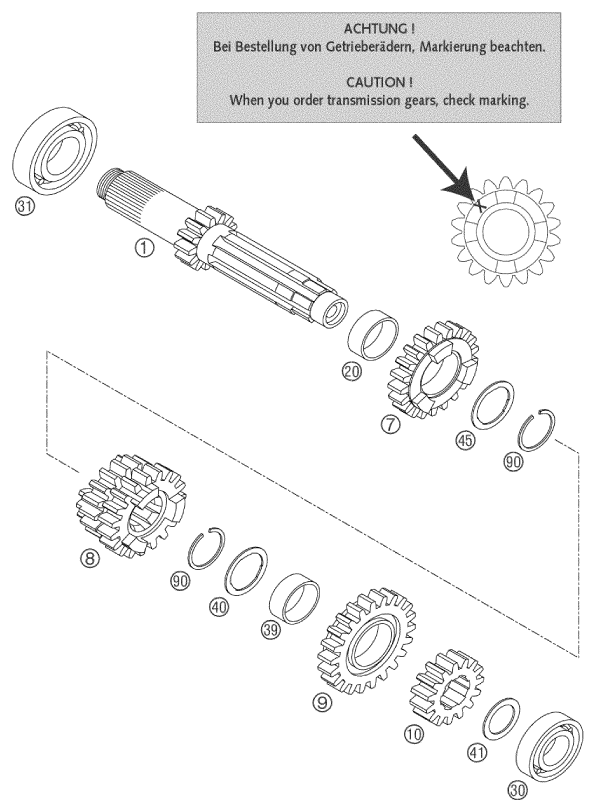 Sprängskiss: Transmission I - Main Shaft – KTM 125 EXC SIX-DAYS 2004