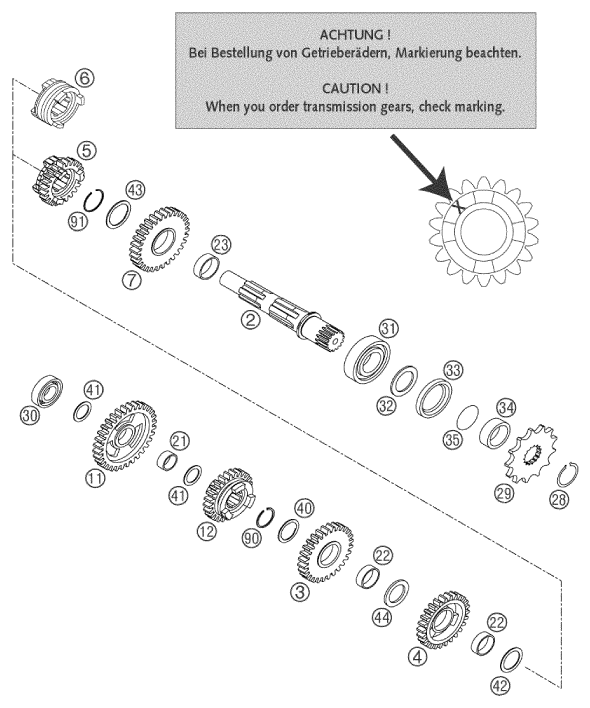 Sprängskiss: Transmission II - Countershaft – KTM 125 SX 2004