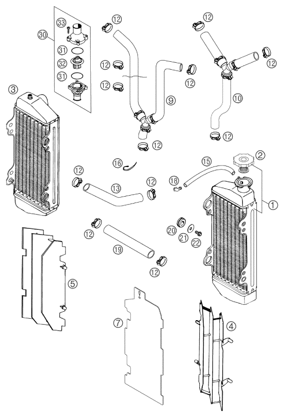Sprängskiss: Cooling System – KTM 125 EXC SIX-DAYS 2004
