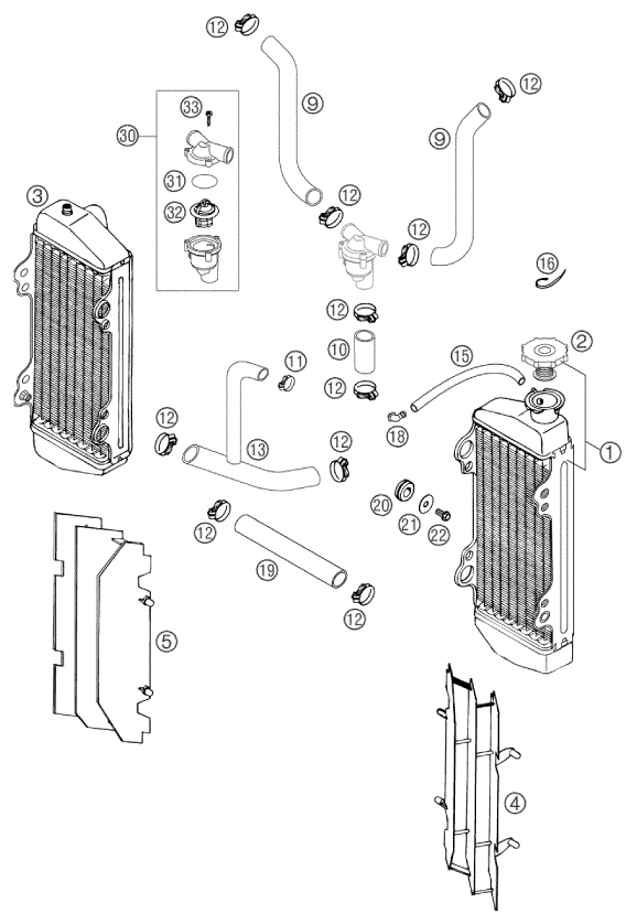 Sprängskiss: Cooling System – KTM 125 EXC SIX-DAYS 2004