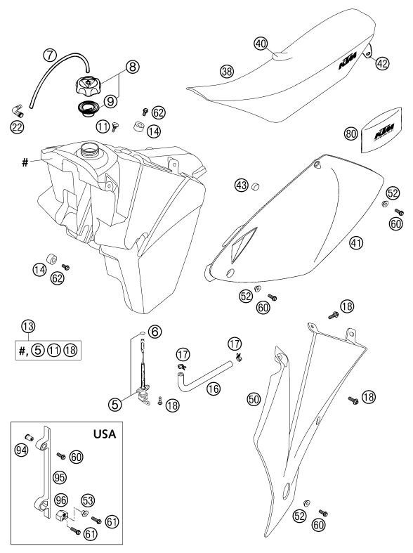 Sprängskiss: Tank, Seat – KTM 250 EXC 2003