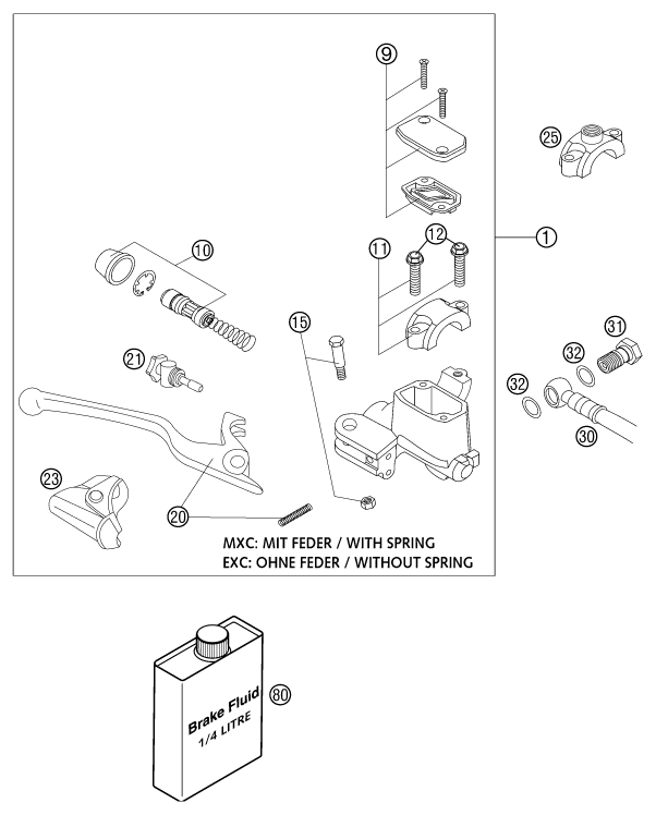 Sprängskiss: Front Brake Control – KTM 250 EXC 2003