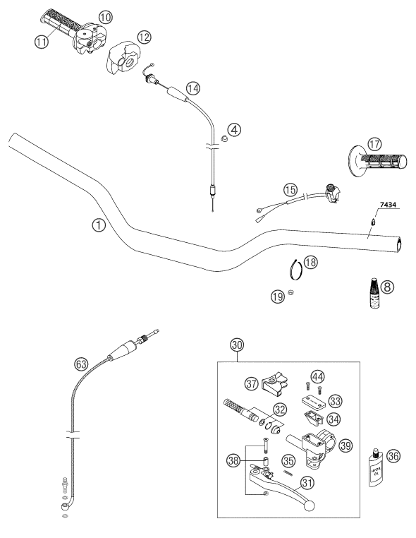Sprängskiss: Handlebar, Controls – KTM 250 SX 2003