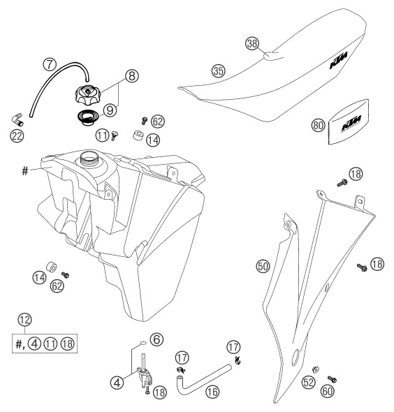 Sprängskiss: Tank, Seat – KTM 250 SX 2003