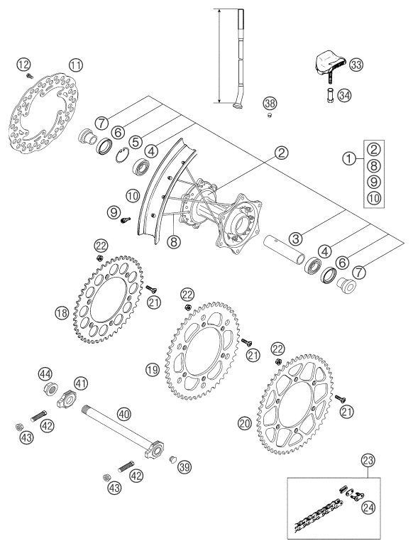 Sprängskiss: Rear Wheel – KTM 250 SX 2003