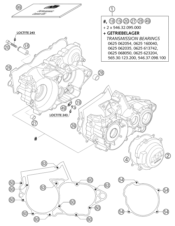 Sprängskiss: Engine Case – KTM 250 SX 2003